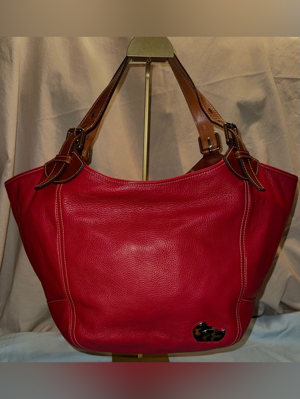 Dooney & Bourke Valerie Slouchy Hobo Bag Red Pebbled Leather Shoulder Tote